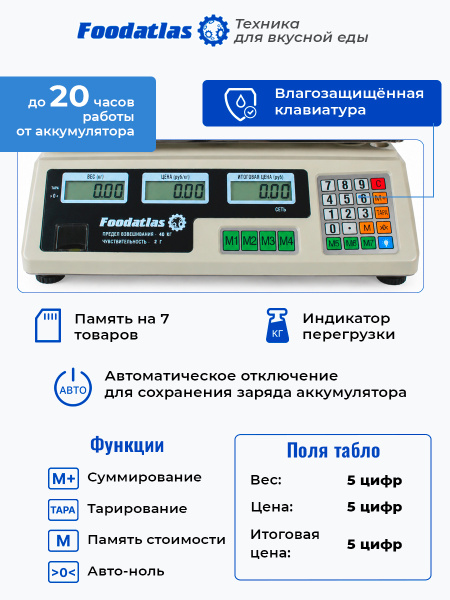 Торговые весы Foodatlas 40кг/2гр ВТ-40С